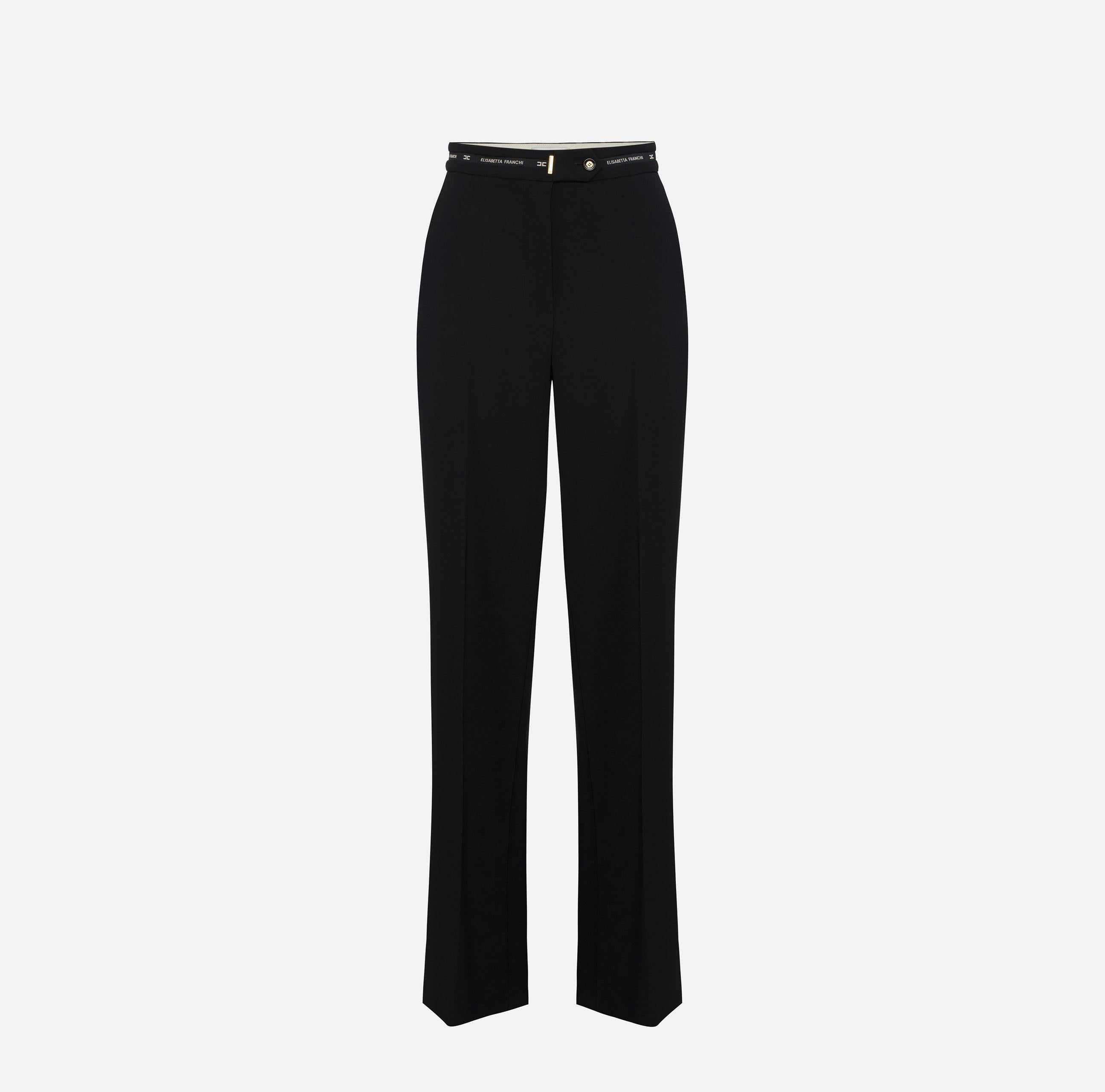 Pantaloni in crêpe leggero con nastro logo PA10356E2 110 ELISABETTA FRANCHI Nero 