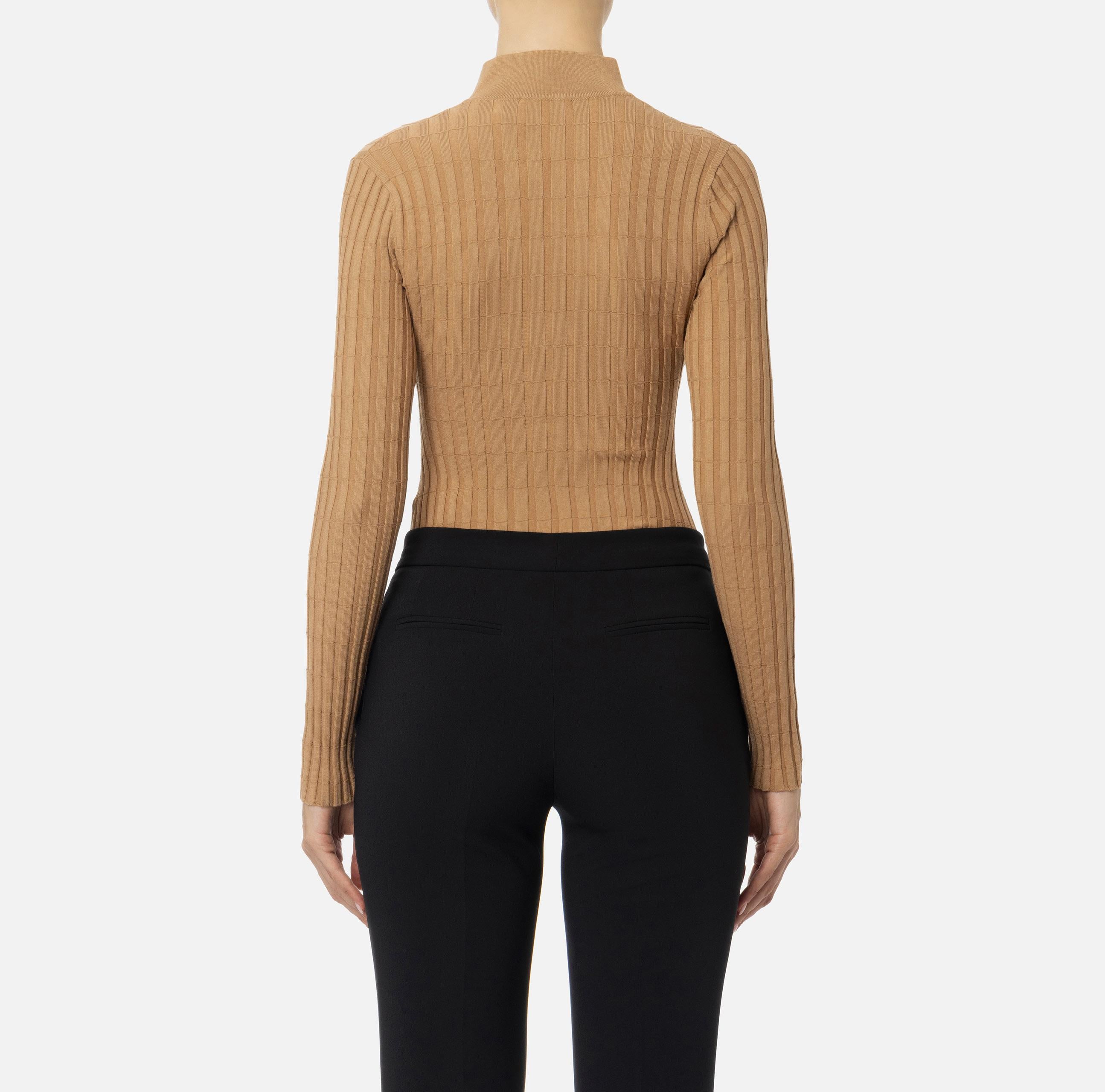 Maglia in viscosa a coste con bottoniera MK62S46E2 032 ELISABETTA FRANCHI Camel 
