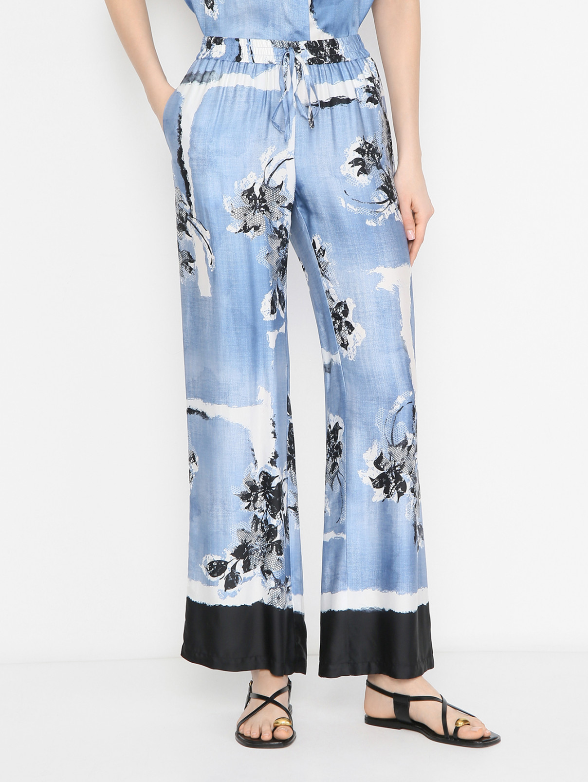 Pantalone in seta stampata D46EP087ED0 MFA36 ERMANNO FIRENZE Light blue 