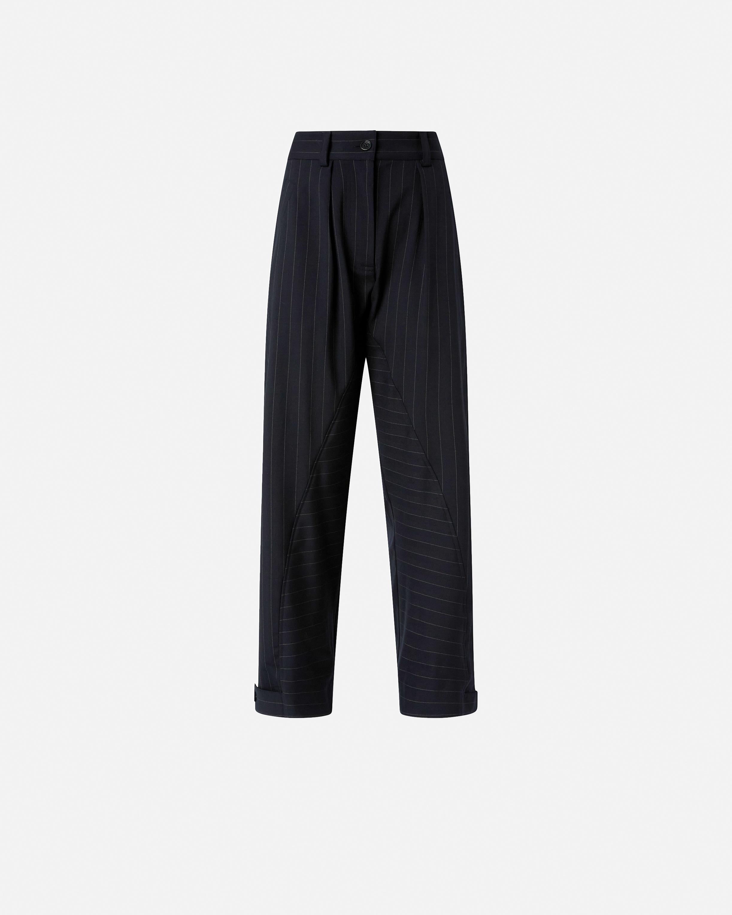 Pantaloni gessati a palloncino in lana 105707A2QY EZ1 PINKO Blu/bianco 