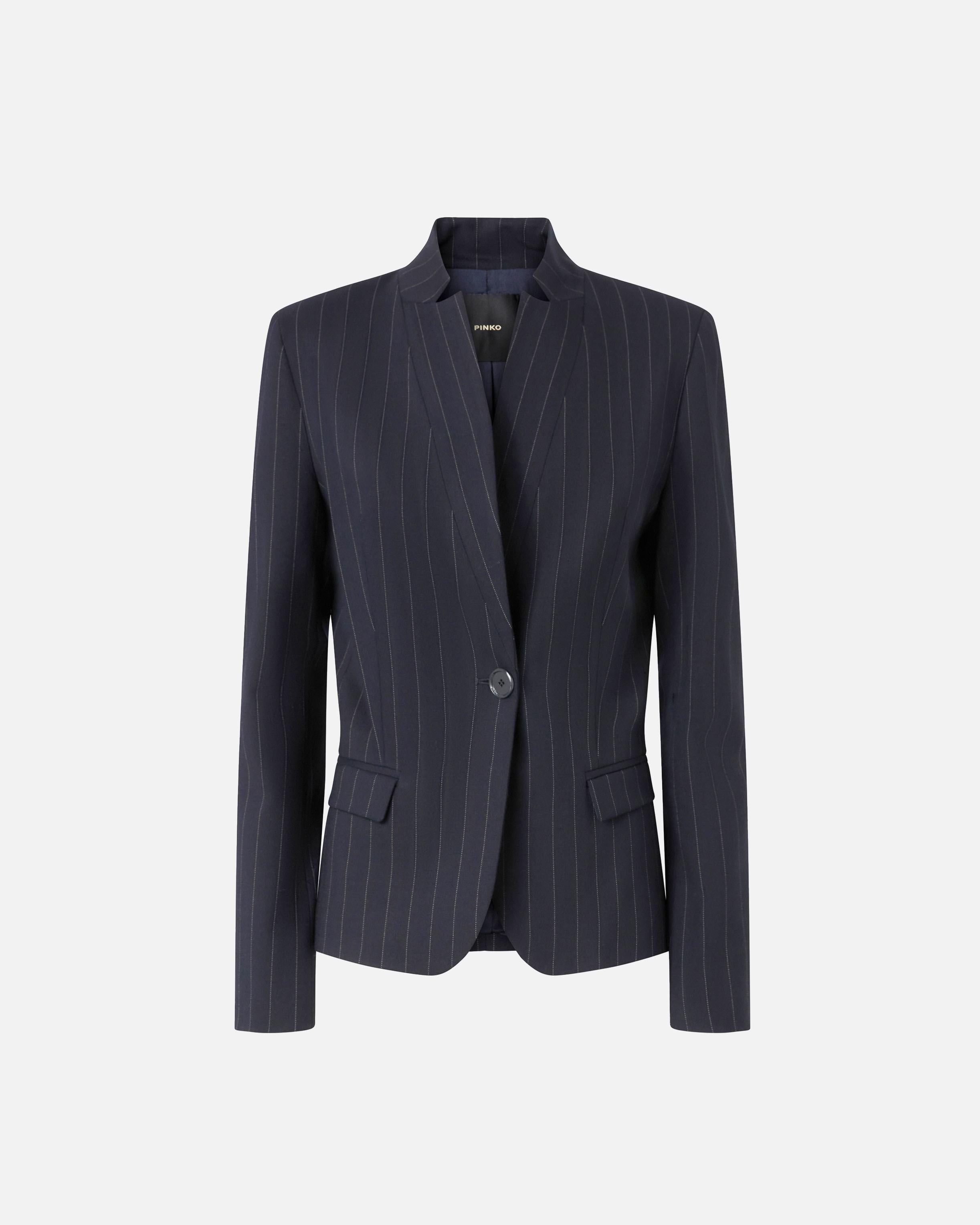 Blazer sfiancato in lana gessata 105626A2QY EZ1 PINKO Blu/bianco 