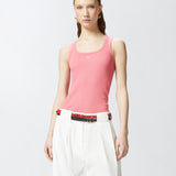 Top canottiera a costine con logo uccellini 100807A2C1 N55 PINKO Coral assolato 