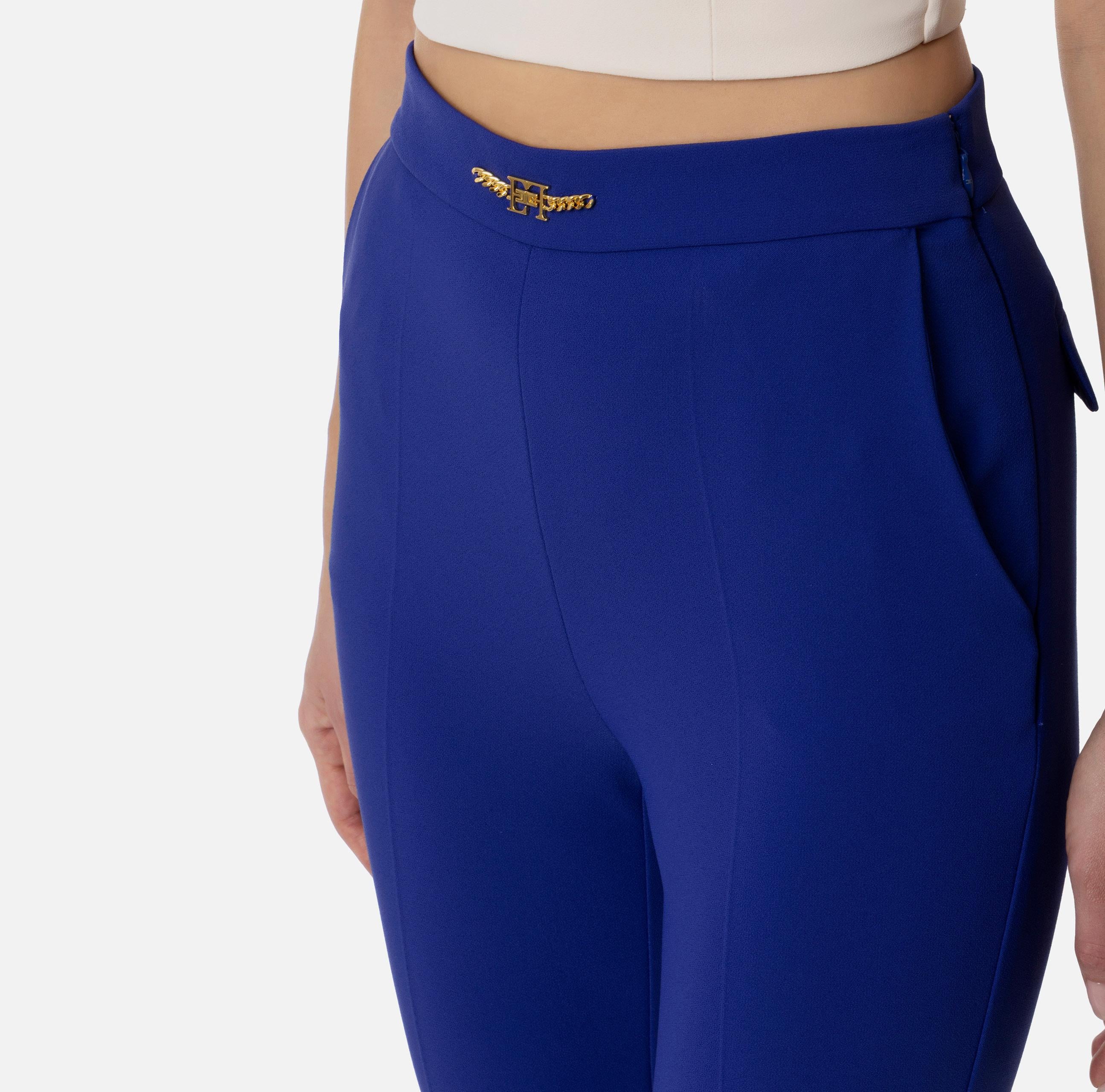 Pantalone dritto in crêpe stretch con morsetto PA02741E2 828 ELISABETTA FRANCHI Blue indaco 