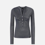 Maglia serafino metallizzata a costine 104651A2CQ EI2 PINKO Blue argento 