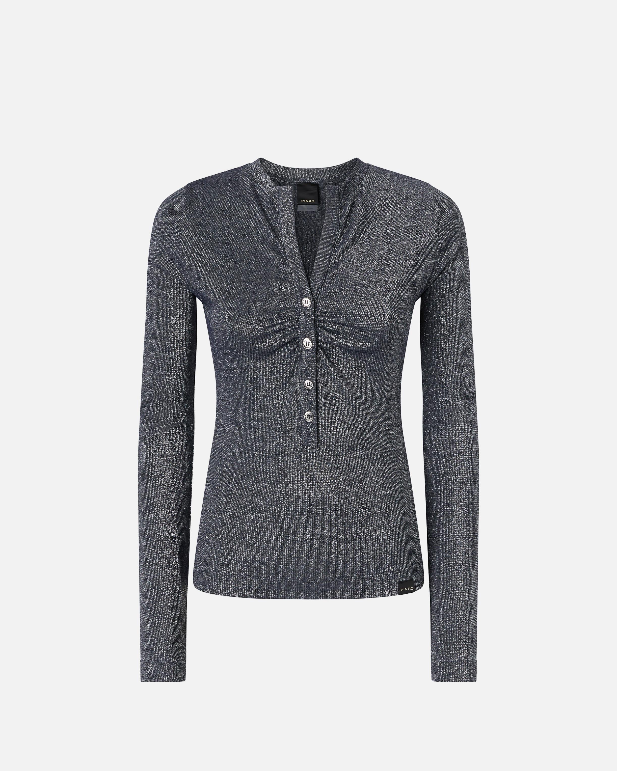Maglia serafino metallizzata a costine 104651A2CQ EI2 PINKO Blue argento 