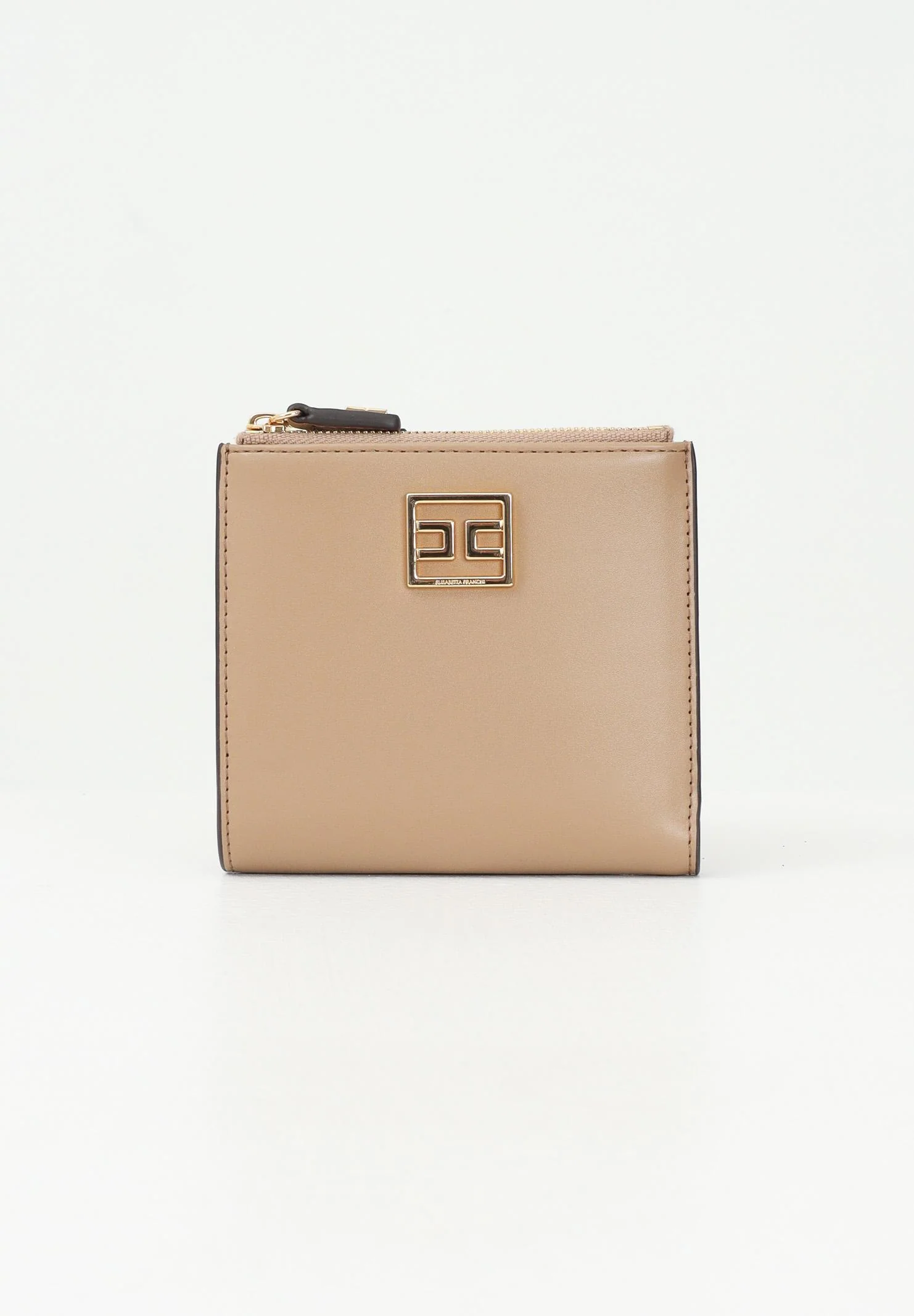 Portafoglio con zip e placca logo<BR/> PF01A51E2 032 ELISABETTA FRANCHI Camel 