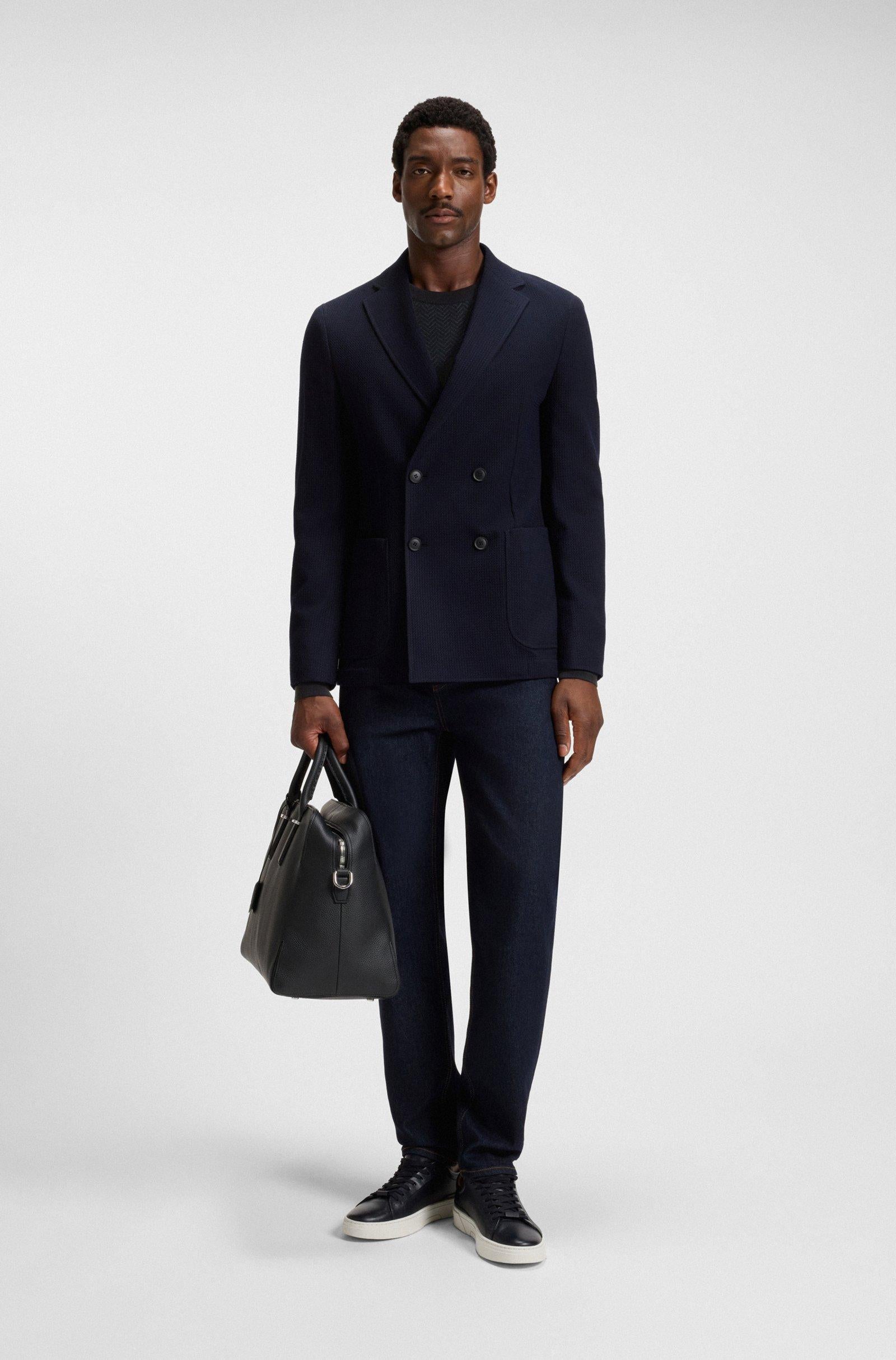 Maglia girocollo in lana e cotone 50549985 10274948 01 404 BOSS Dark blue 
