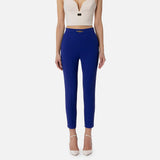 Pantalone dritto in crêpe stretch con morsetto PA02741E2 828 ELISABETTA FRANCHI Blue indaco 