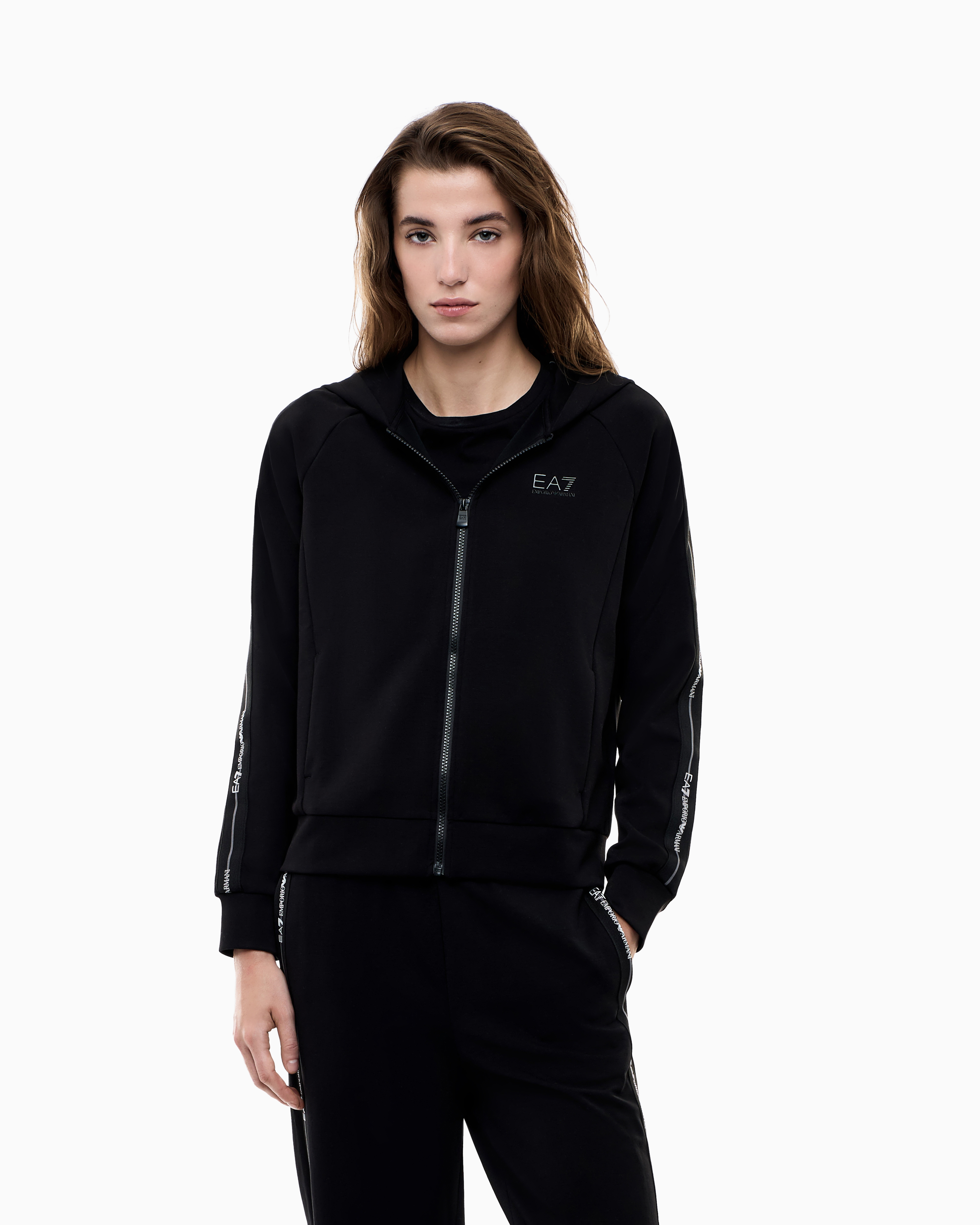 Felpa aperta con cappuccio 7W000960 AF12501 UC001 EA7 Black 