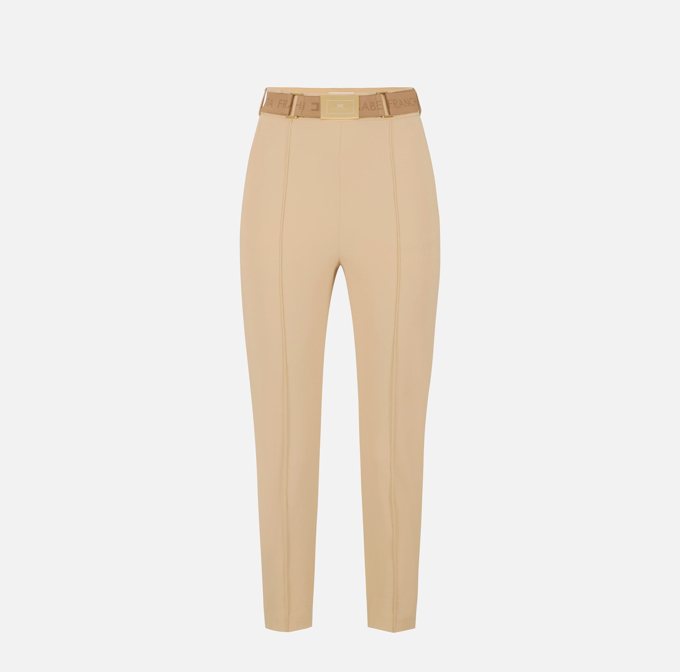 Pantaloni in tessuto tecnico bielastico con cintura PA13261E2 470 ELISABETTA FRANCHI Cammello 