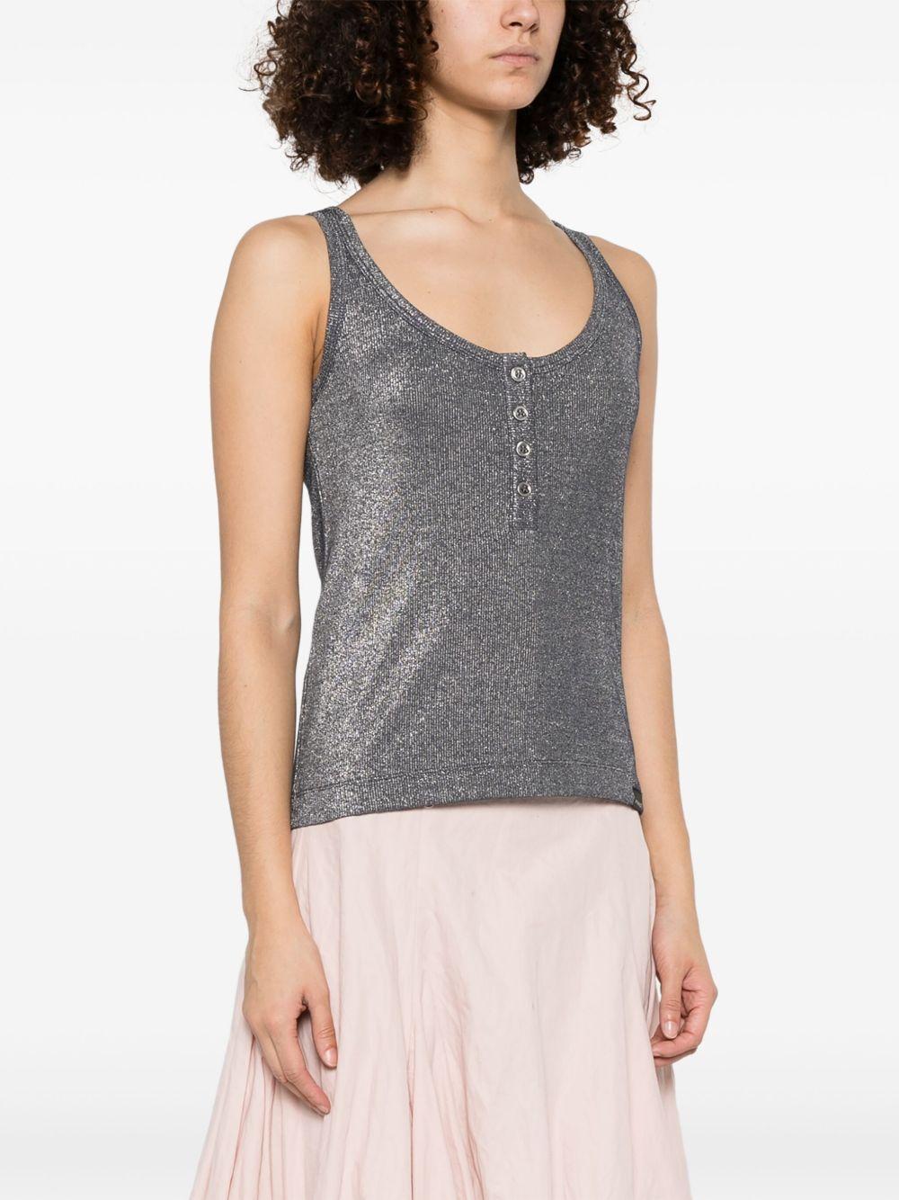 Top a canotta in maglia metallizzata con bottoni 104649A2CQ EI2 PINKO Blu/argento 