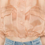 Caban cropped in organza di pura seta 106603A2DJ Q35 PINKO Rosa mogano 