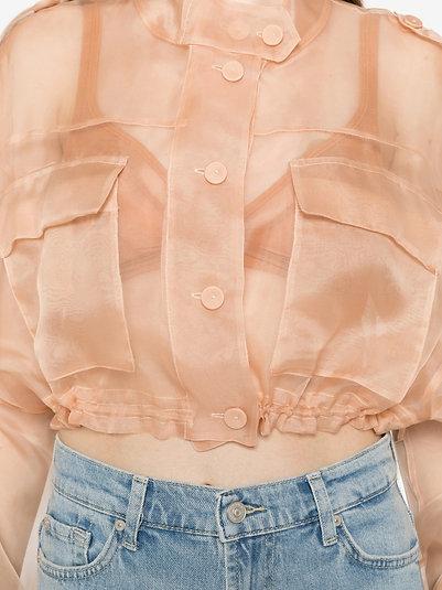 Caban cropped in organza di pura seta 106603A2DJ Q35 PINKO Rosa mogano 