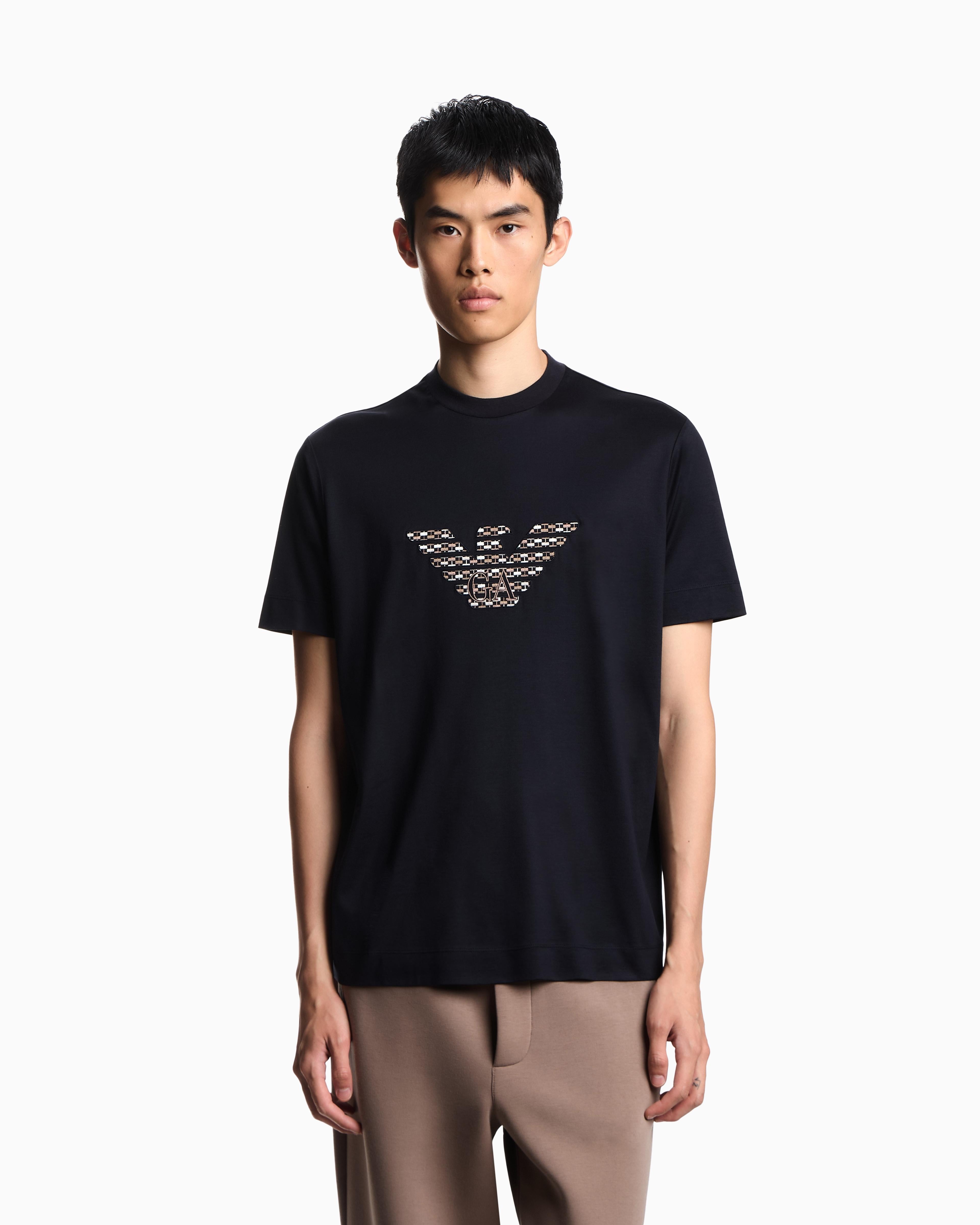 T-shirt con maxi ricamo in jersey misto lyocell ASV EM003007 AF18312 UB118 EMPORIO ARMANI Blue navy 