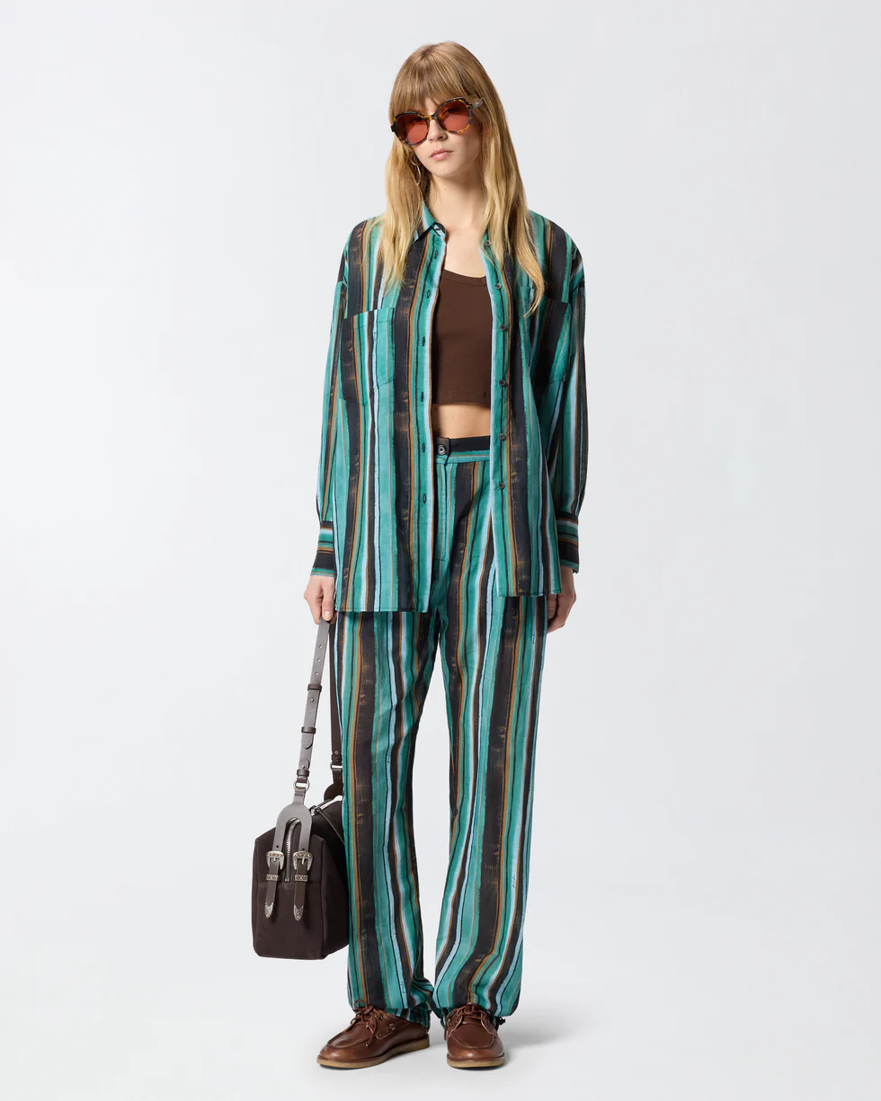 Camicia in cotone con righe effetto pennellato 106990A3CH SD3 PINKO Mult. verde/nero 