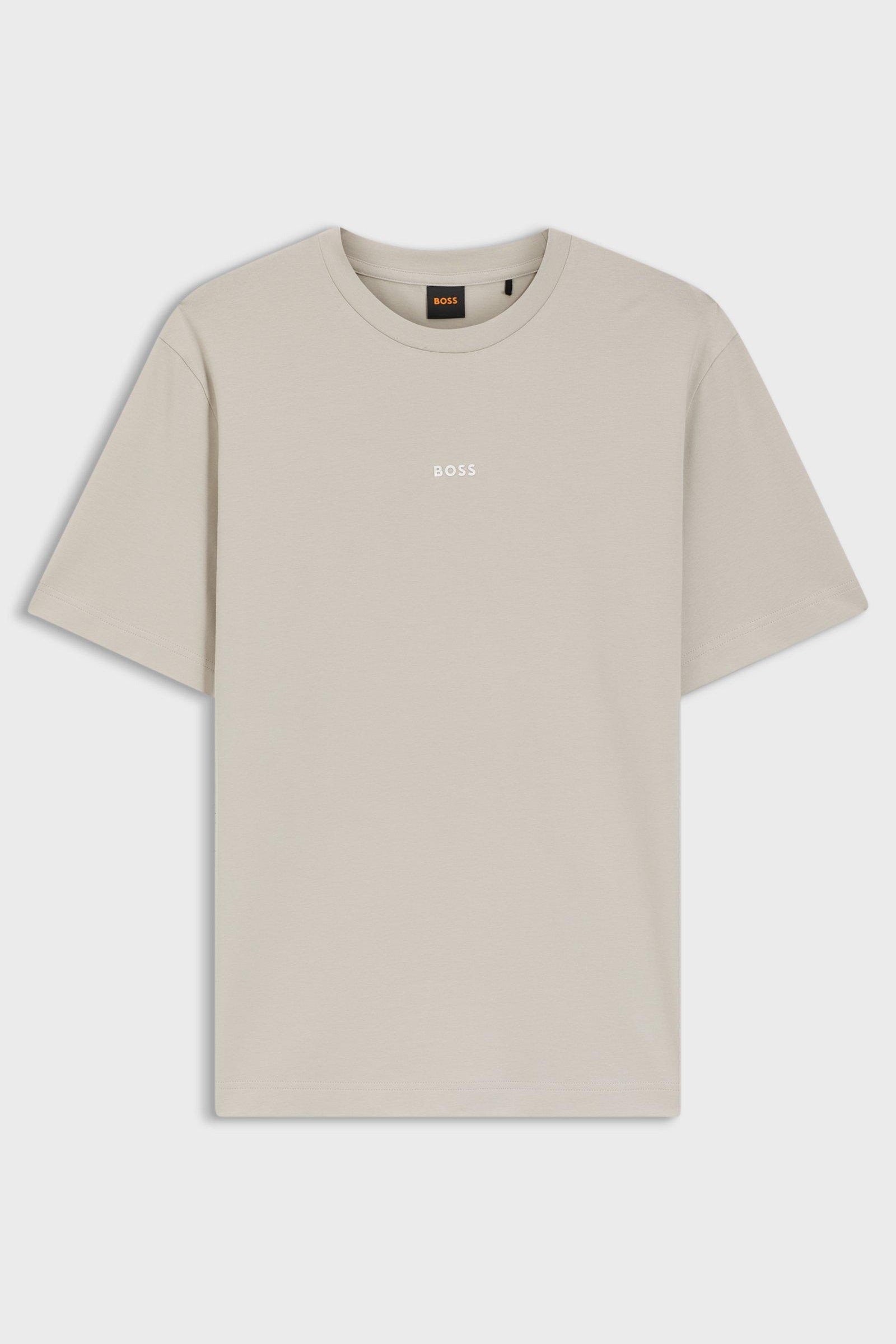 T-shirt in cotone elasticizzato con logo a contrasto 50473278 10242929 01 070 BOSS Open beige 