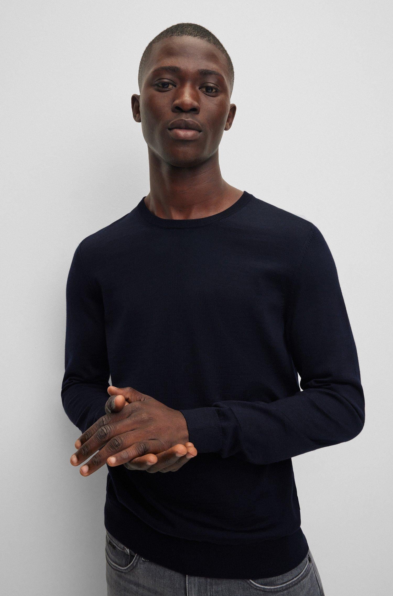 Maglia girocollo in merinos 50468239 10241501 01 404 BOSS Dark blue 