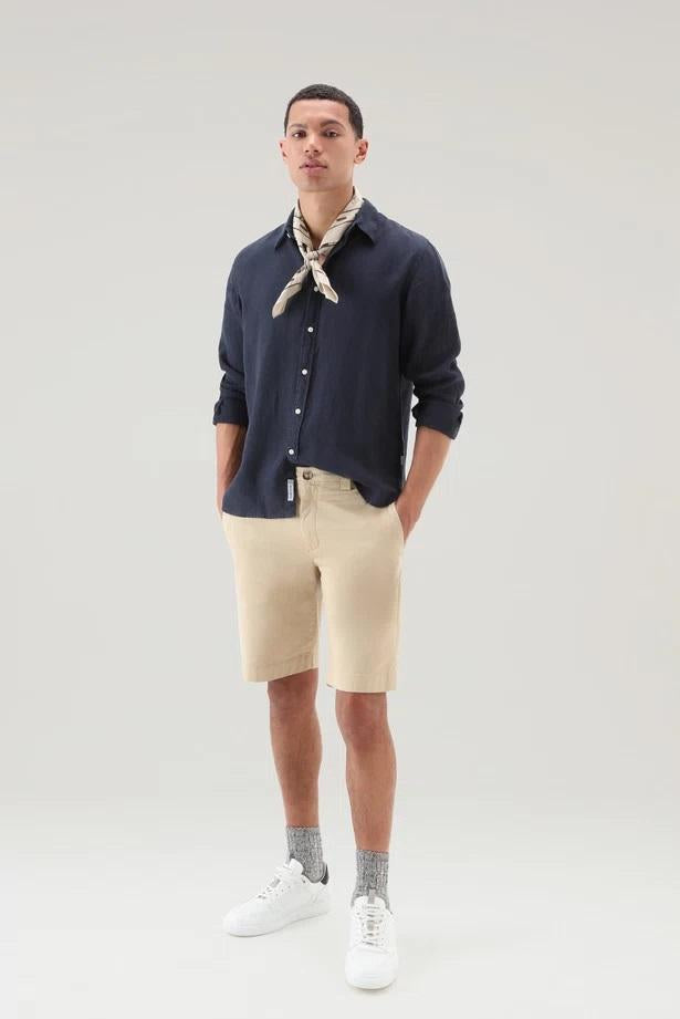 Camicia in puro lino tiinto in capo CFWOSI0113MRUT3372 3989 WOOLRICH Melton blue 