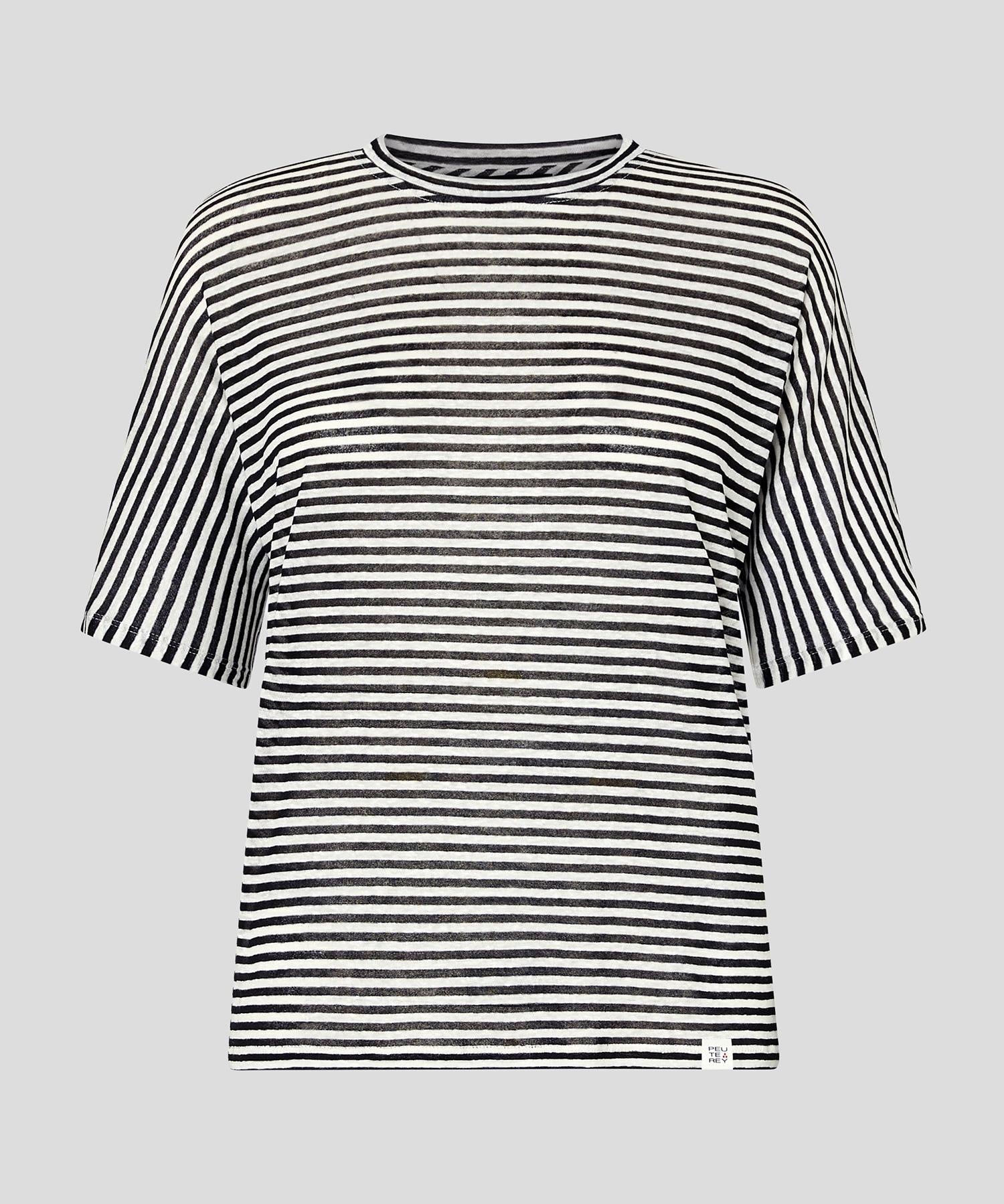 T-shirt a righe in misto lino PED5343 99012278 RI044 PEUTEREY Bianco/nero 
