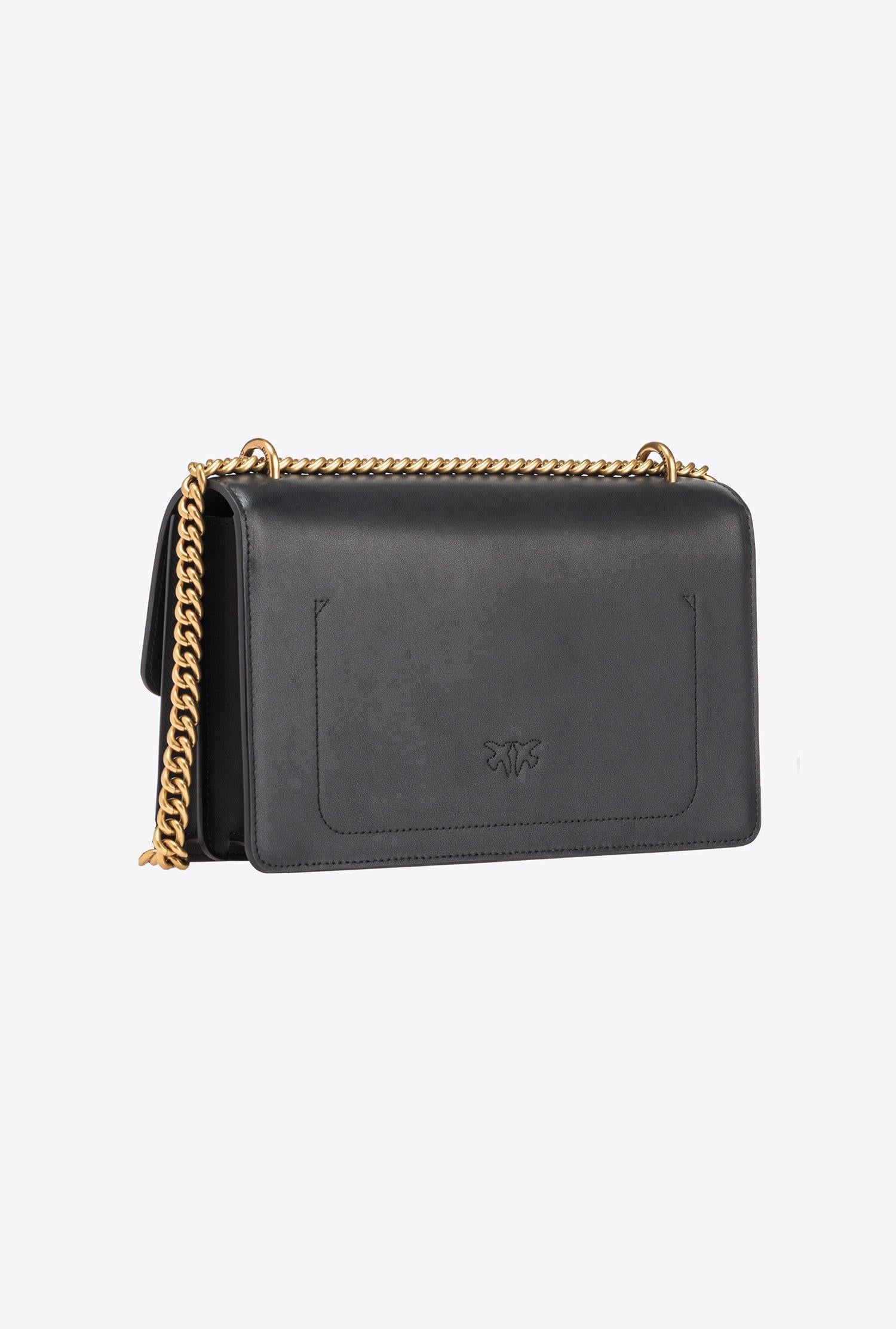 Borsa a tracolla media in pelle liscia 100941A0F1 Z99Q PINKO Nero-antigue 