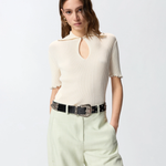Maglia a costine con bordi gioiello 106287A343 C14 PINKO Bianco 