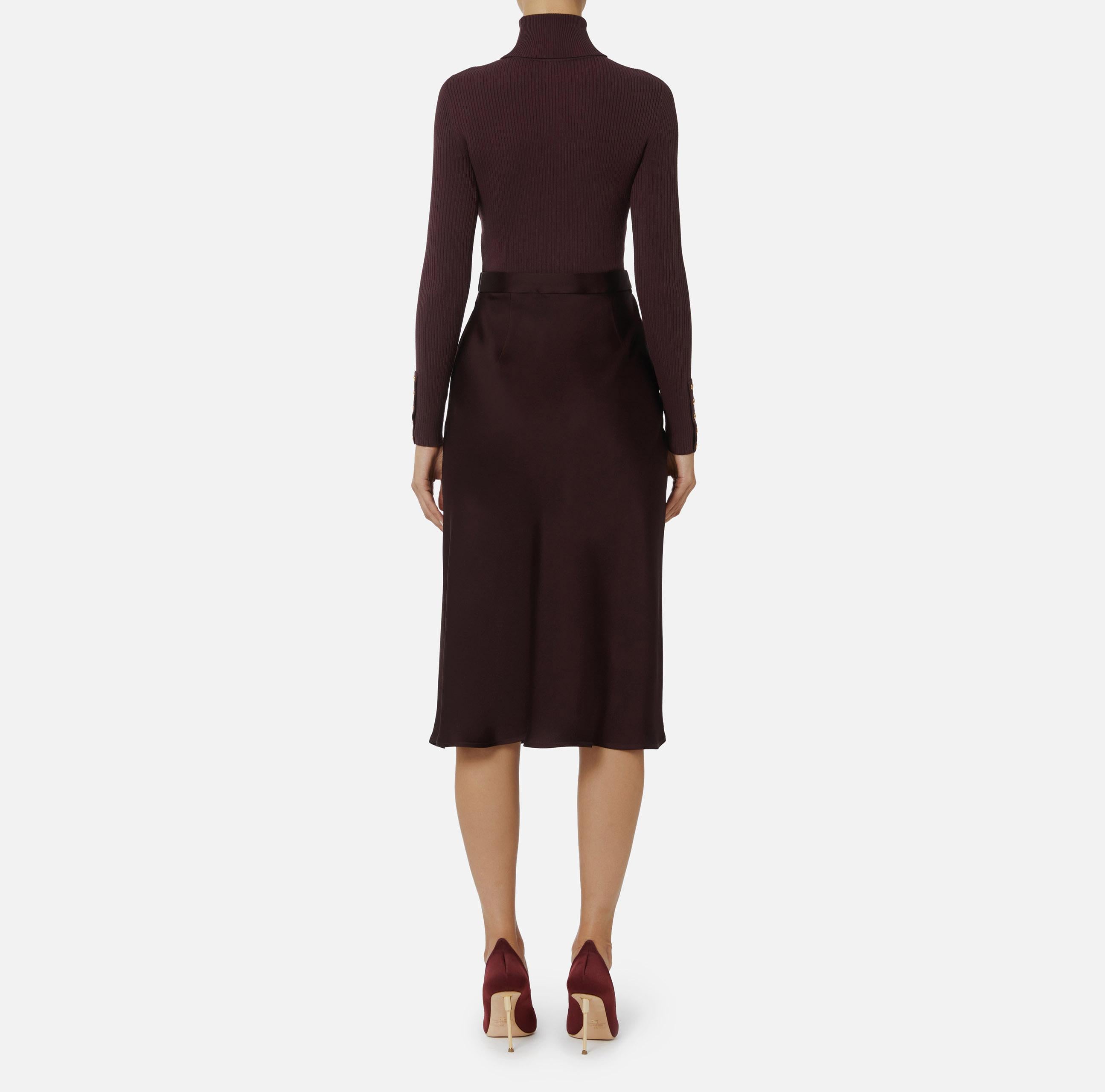 Abito in maglia a costine e raso con taschino AM06B56E2 EA4 ELISABETTA FRANCHI Merlot 