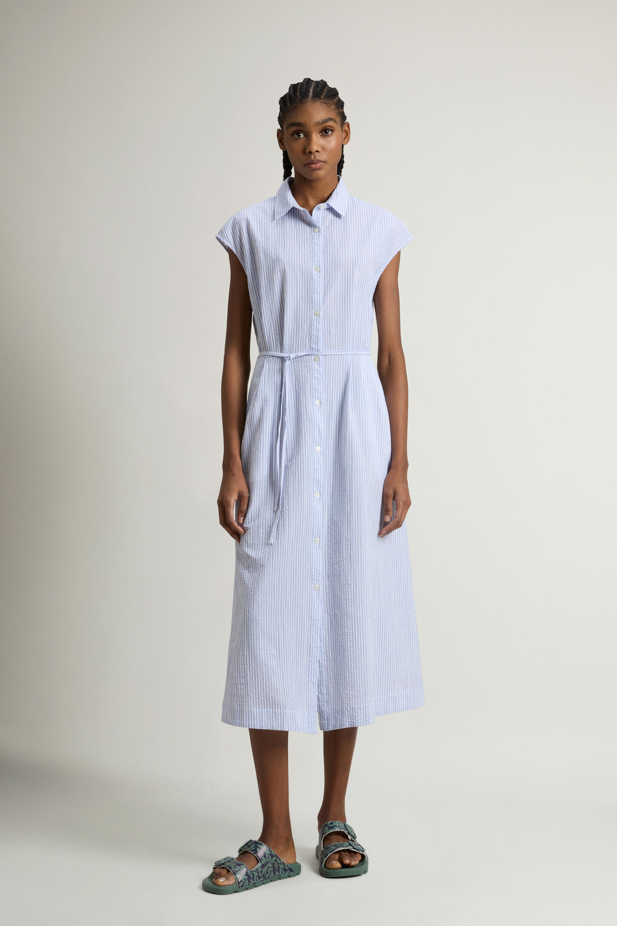 Chemisier in cotone seersucker elasticizzato CFWWDR0186FRUT4070 31010 WOOLRICH Blue stripe 