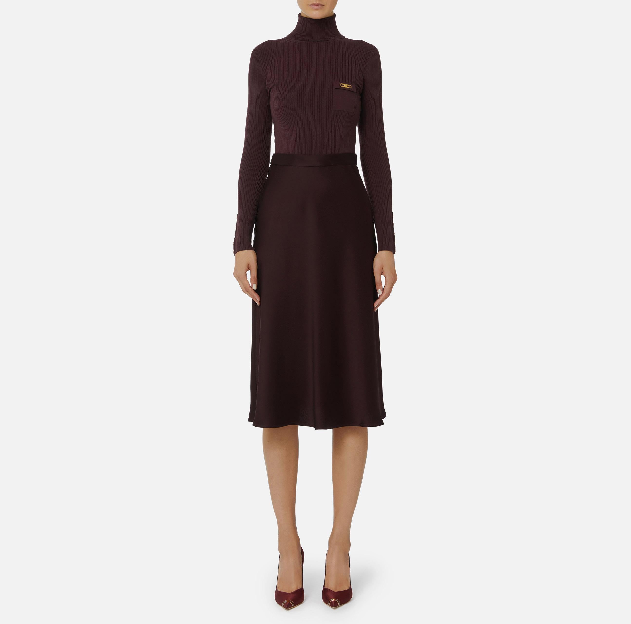 Abito in maglia a costine e raso con taschino AM06B56E2 EA4 ELISABETTA FRANCHI Merlot 