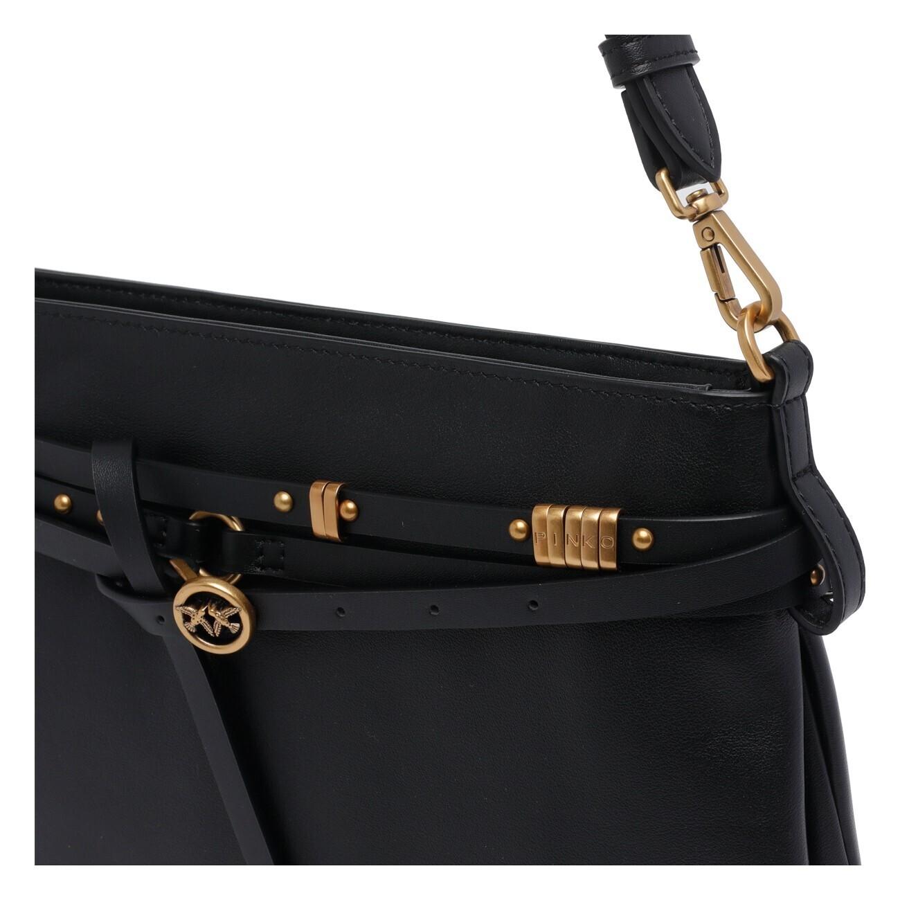 Borsa a spalla in pelle 106176A0QO Z99Q PINKO Nero-antique gold 