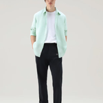 Camicia in puro lino tiinto in capo CFWOSI0113MRUT3372 6585 WOOLRICH Harbor green 