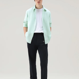 Camicia in puro lino tiinto in capo CFWOSI0113MRUT3372 6585 WOOLRICH Harbor green 