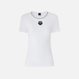 T-shirt a costine con ricamo 106815A3AL Z04 PINKO Bianco brill. 