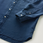Camicia in puro lino tinta in capo con colletto alla coreana CFWOSI0105MRUT3372 31108 WOOLRICH Maritime blue 