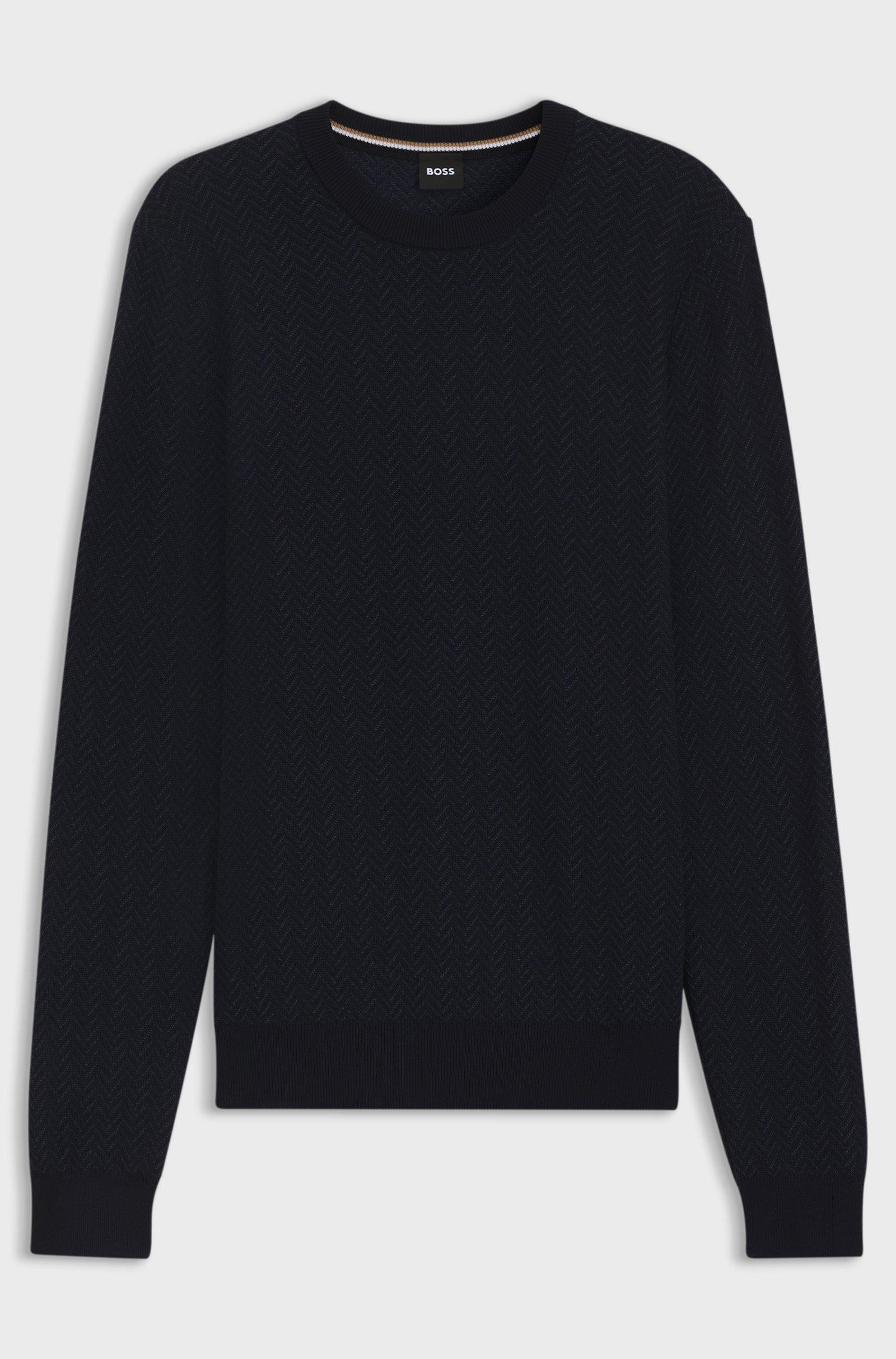 Maglia girocollo in lana e cotone 50549985 10274948 01 404 BOSS Dark blue 