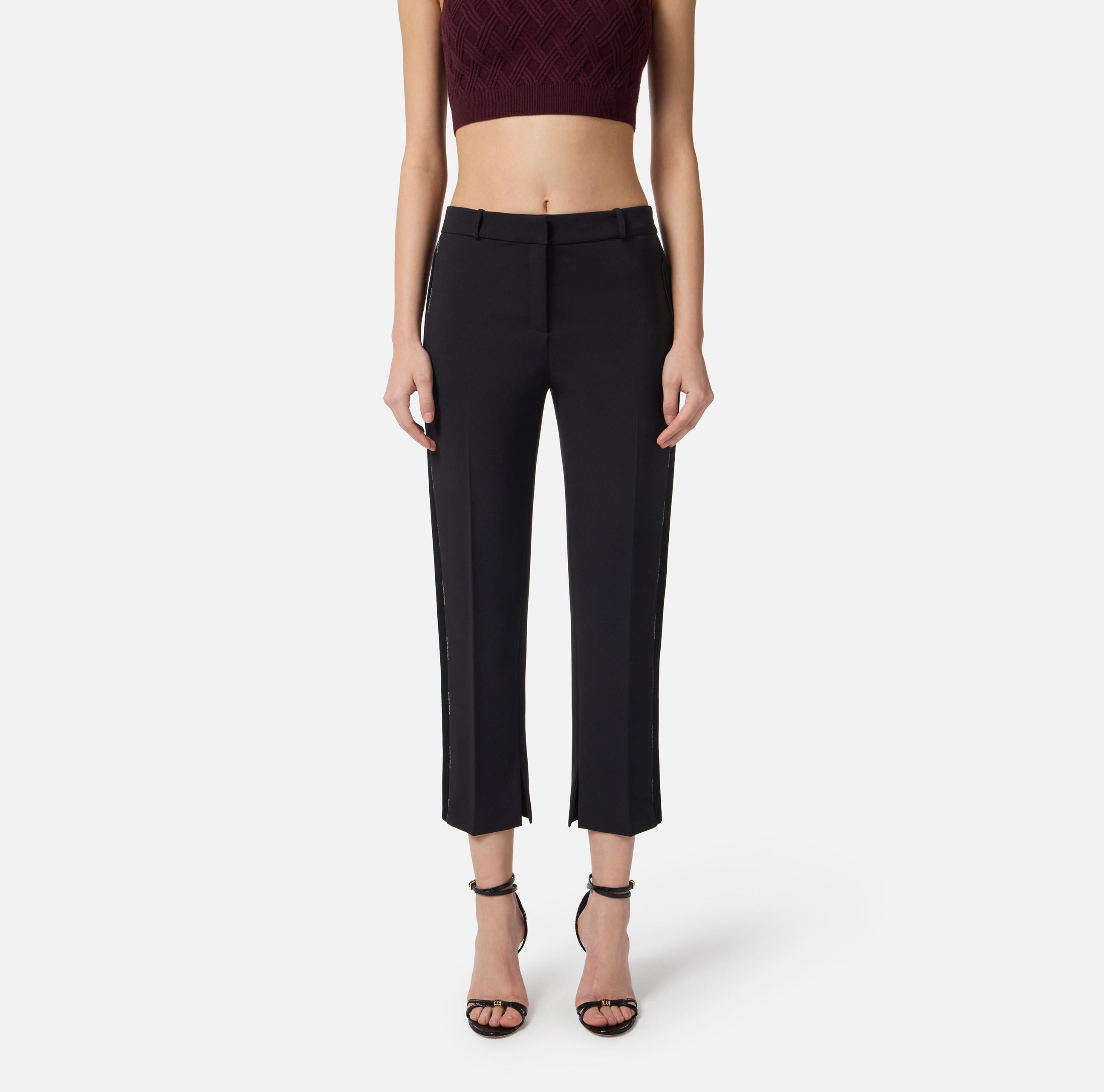 Pantaloni in crêpe leggero con dettagli smoking PA08856E2 110 ELISABETTA FRANCHI Nero 