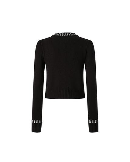Cardigan girocollo con strass 105686A2S4 Z99 PINKO Nero limousine 