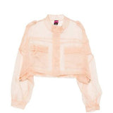 Caban cropped in organza di pura seta 106603A2DJ Q35 PINKO Rosa mogano 