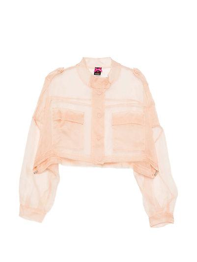 Caban cropped in organza di pura seta 106603A2DJ Q35 PINKO Rosa mogano 