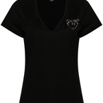 T-Shirt scollo a V con ricamo 100372A24E Z99 PINKO Nero limousine 