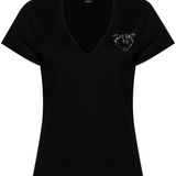 T-Shirt scollo a V con ricamo 100372A24E Z99 PINKO Nero limousine 