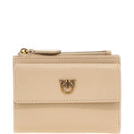 Portafoglio in pelle liscia con logo 103612A0F1 C50Q PINKO Begie-grigio fumo antique 