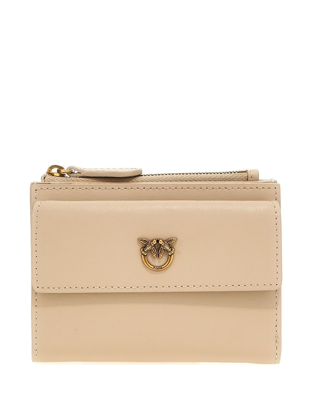 Portafoglio in pelle liscia con logo 103612A0F1 C50Q PINKO Begie-grigio fumo antique 