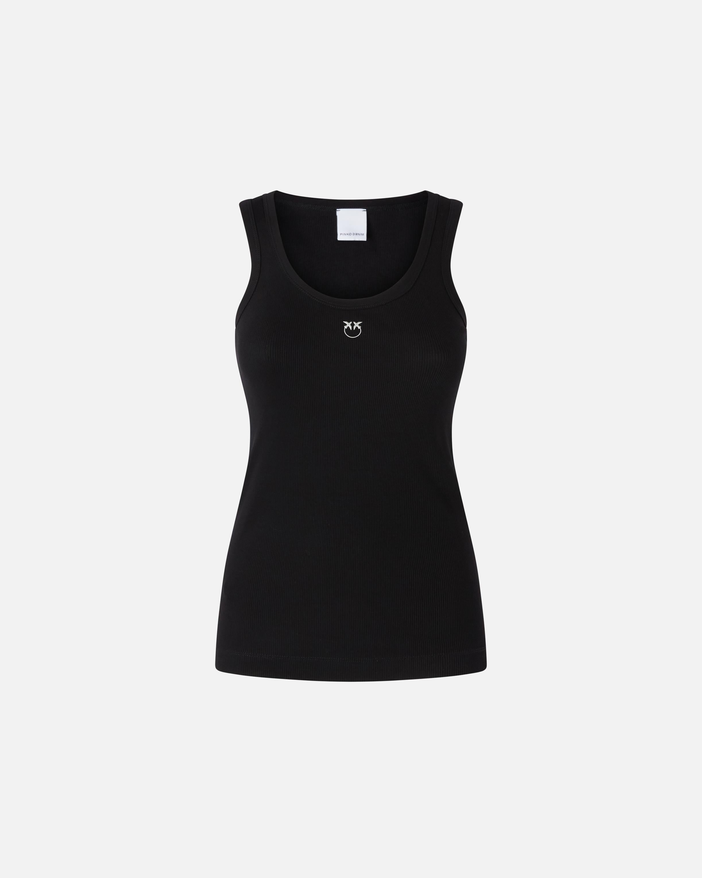 Top canottiera a costine con logo uccellini 100807A2C1 Z99 PINKO Nero limousine 