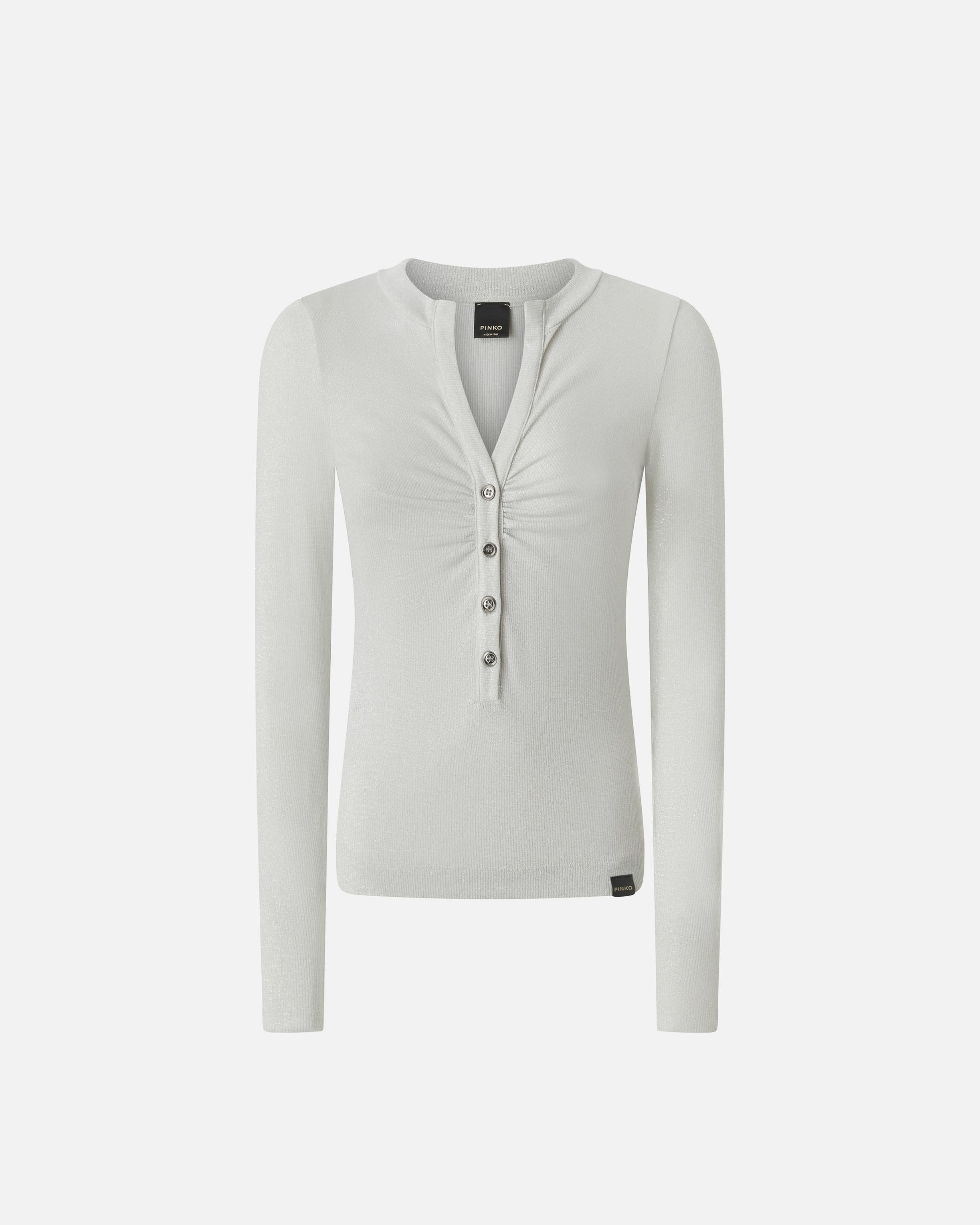 Maglia serafino metallizzata a costine 104651A2CQ I17 PINKO Argento-metallizzato 