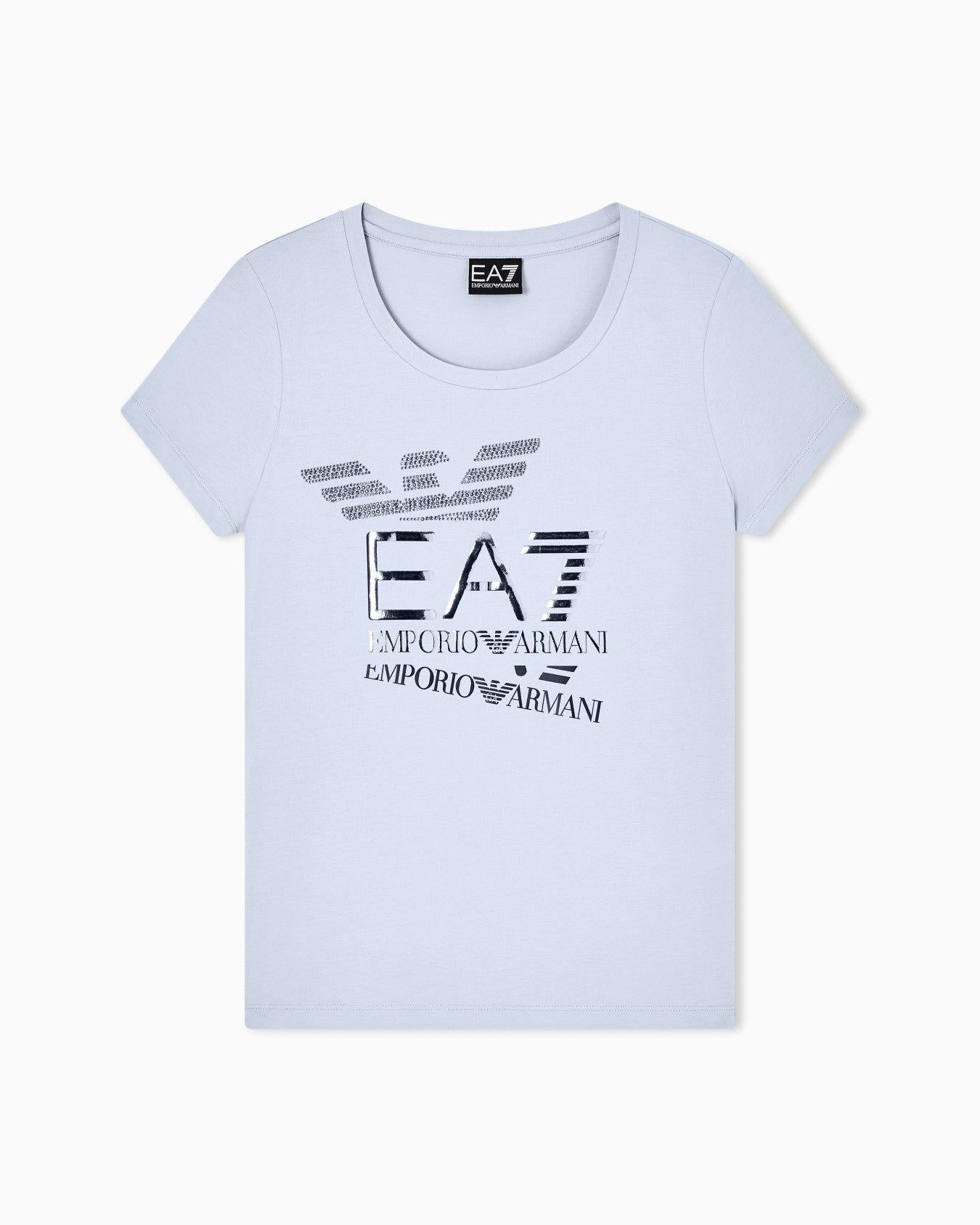 T-shirt in jersey di cotone con logo 7W000977 AF10373 U9309 EA7 Light blue 