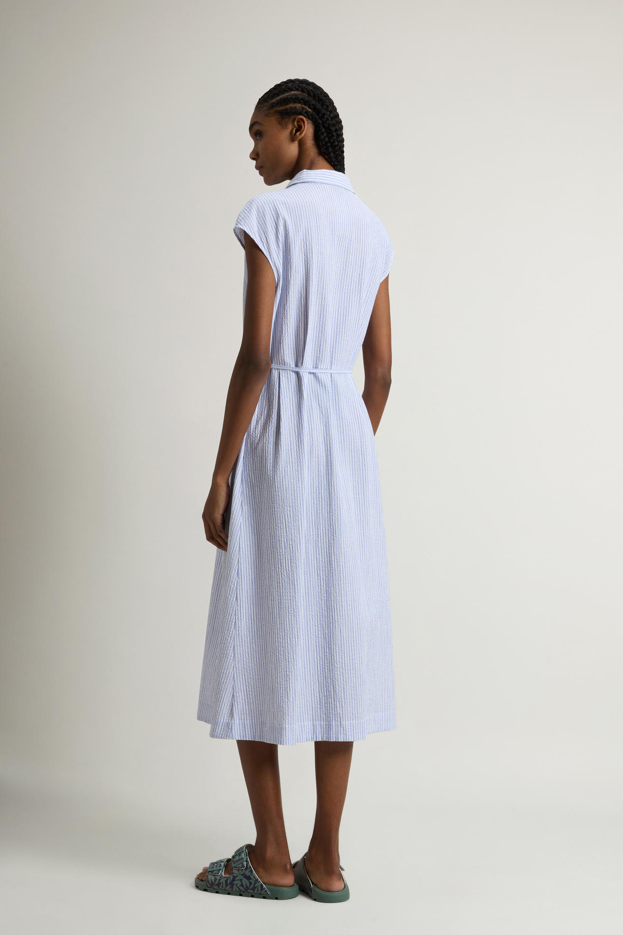 Chemisier in cotone seersucker elasticizzato CFWWDR0186FRUT4070 31010 WOOLRICH Blue stripe 