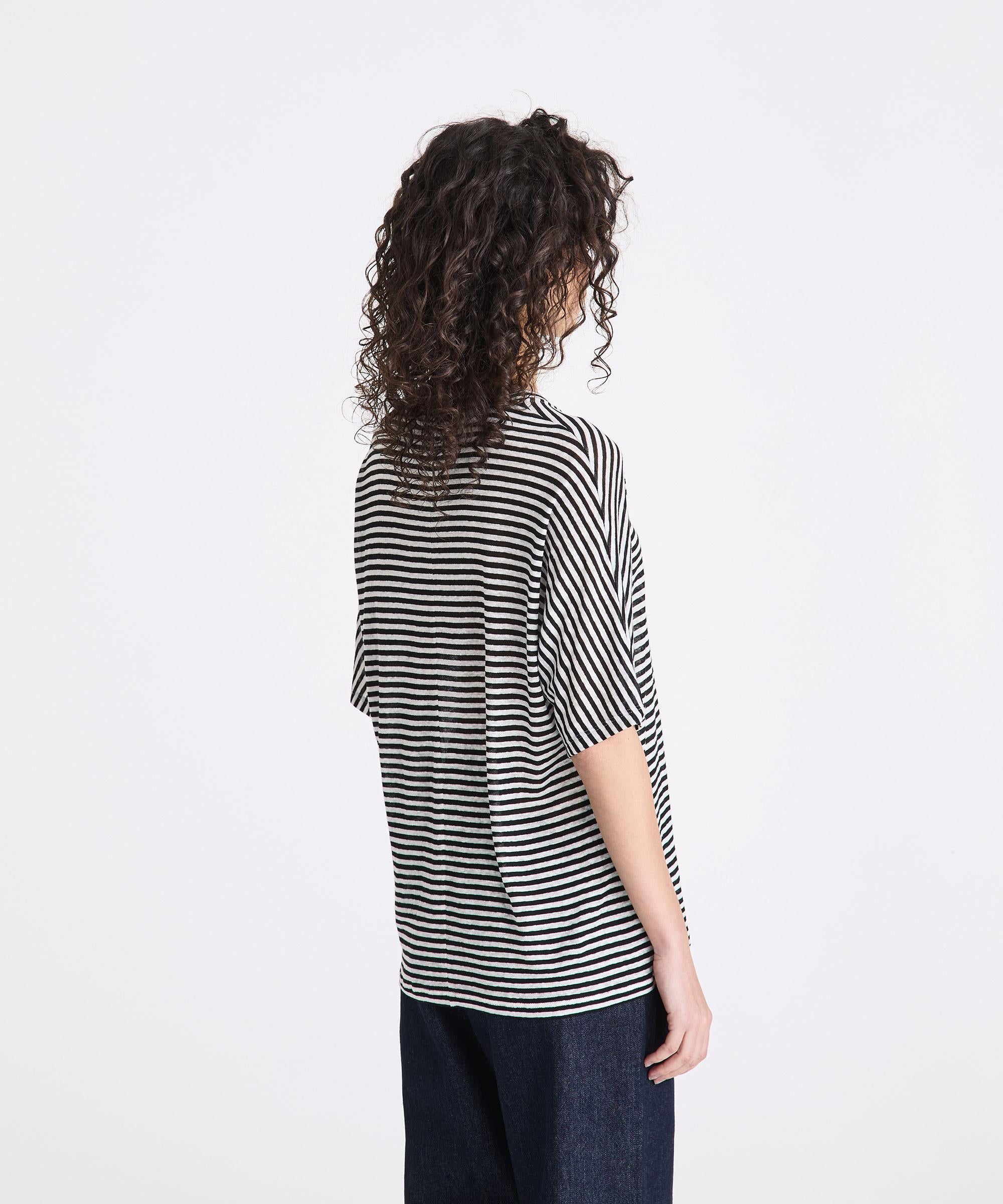 T-shirt a righe in misto lino PED5343 99012278 RI015 PEUTEREY Bianco/blu 