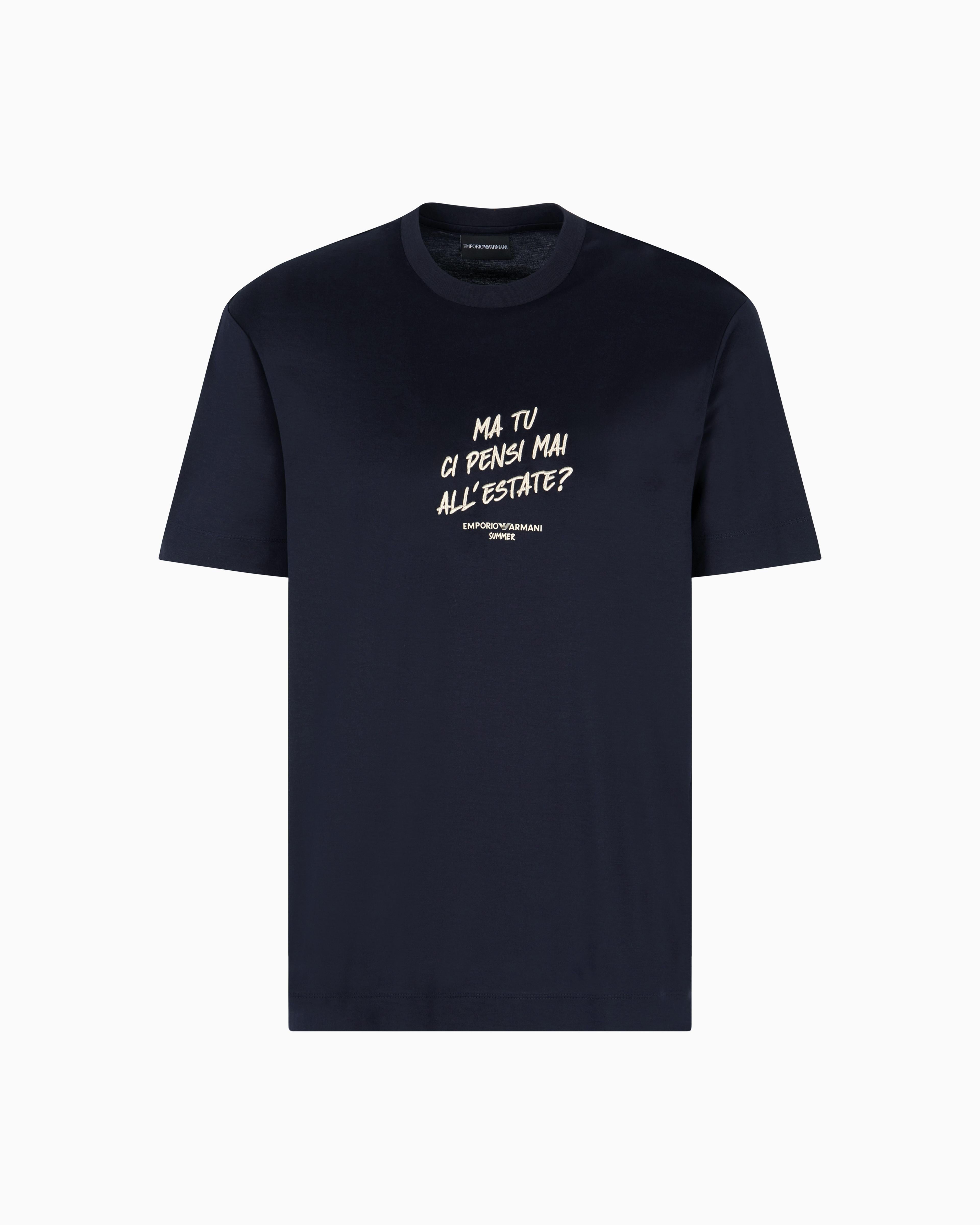 T-shirt in jersey misto lyocell con ricamo frase summer mood ASV EM003649 AF18312 UB118 EMPORIO ARMANI Blue navy 
