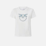 T-Shirt con ricamo logo 100535A2G7 Z05 PINKO Bianco-biancaneve 