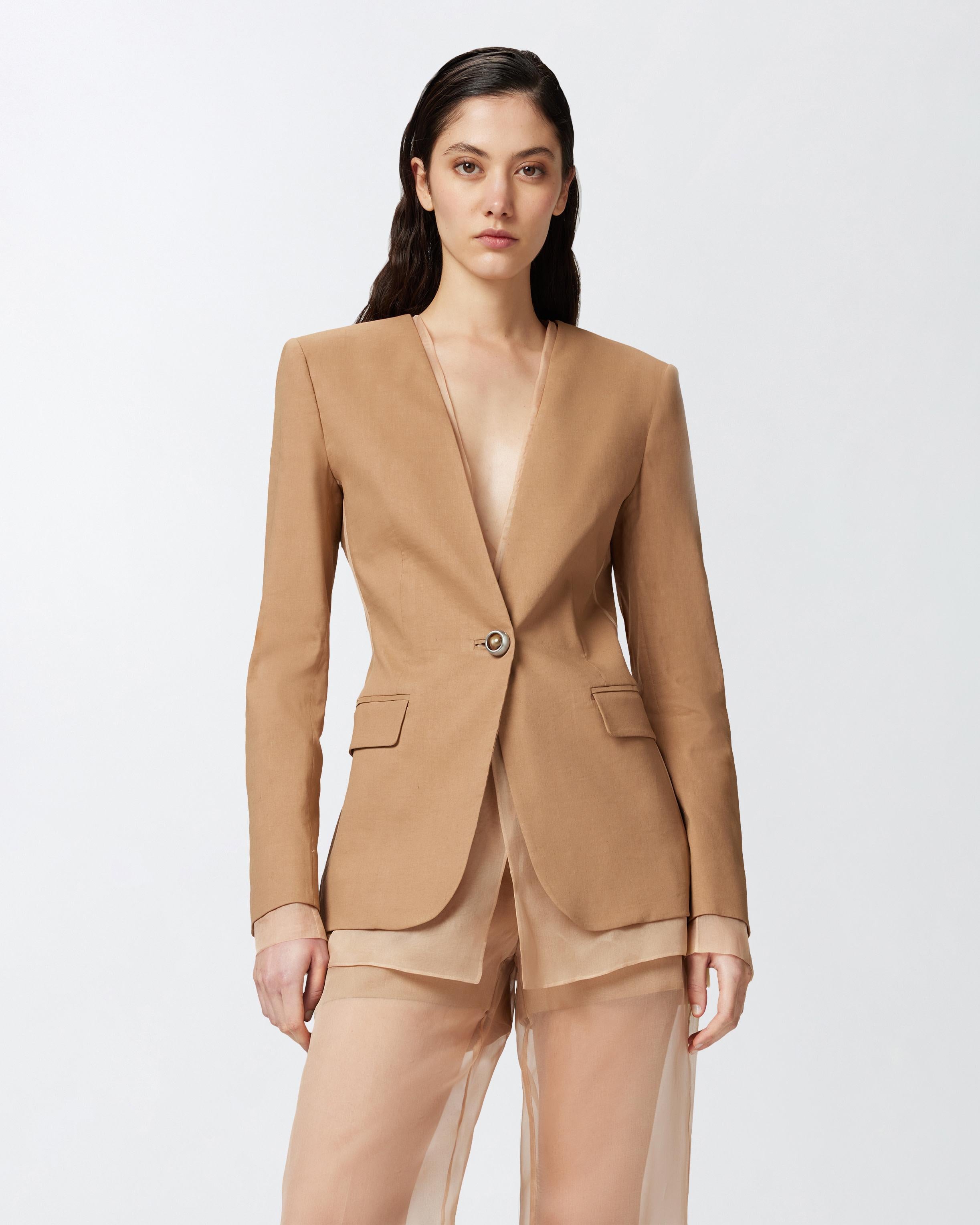 Giacca con rifiniture in tulle 104674A2EE L31 PINKO Marrone-tordo 